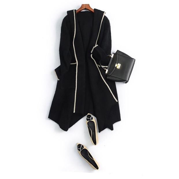 新品 高品質 ミンクカシミヤ100% フード付き 上品 ロンクカーディガンコートM~L