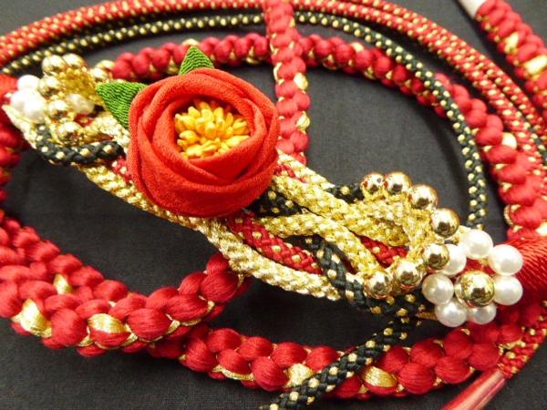 着物通オク夜　　☆最高級　　　振袖用　帯締め単品　　椿　パールつまみ　612