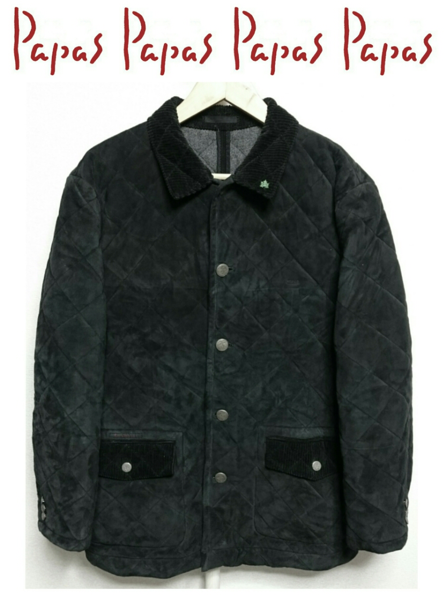 即完売 Papas Vintage パパスヴィンテージ 日本製 高級ラムスエードレザーキルティングジャケット 48(M) 美品 ツイード コート ダウン