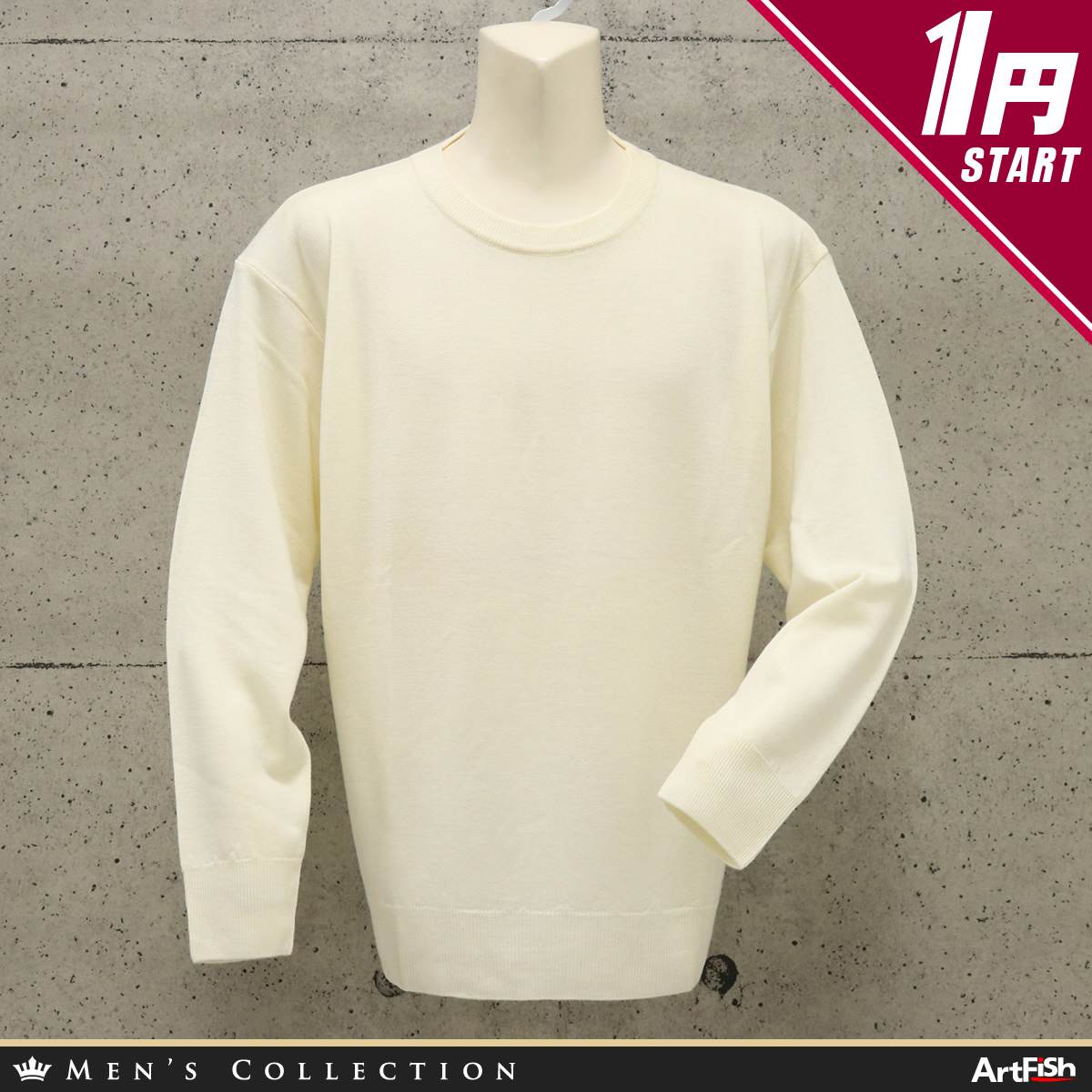 1円 No QuARTER★訳 定価3.6万エクストラ ファイン メリノウール カシミヤ混イタリア製 丸首 長袖ハイゲージ ニット アイボリーk827*L新品