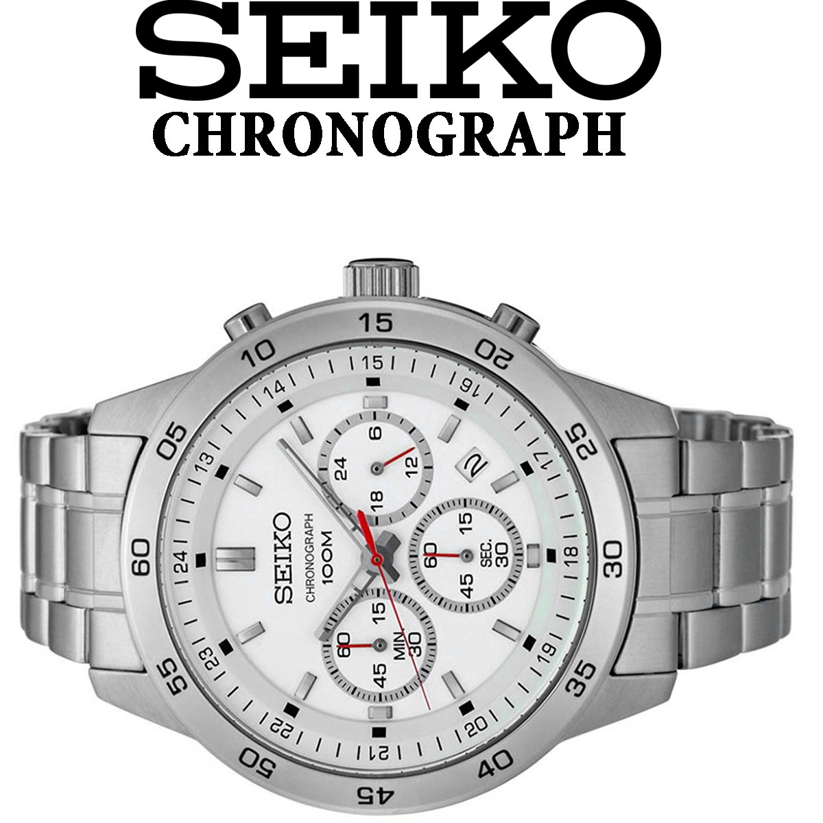【箱が無いので1円】セイコー知的なホワイトフェイス 逆輸入 1円×3本 100m防水 クロノグラフ 腕時計 メンズ 1スタ SEIKO 新品 未使用 本物