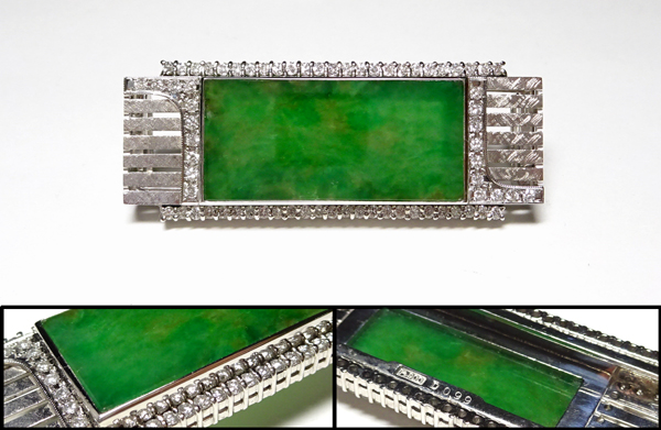 慶應◇天然翡翠 ダイヤ0.99ct プラチナPt900高級帯留 Pt900/D0.99刻印
