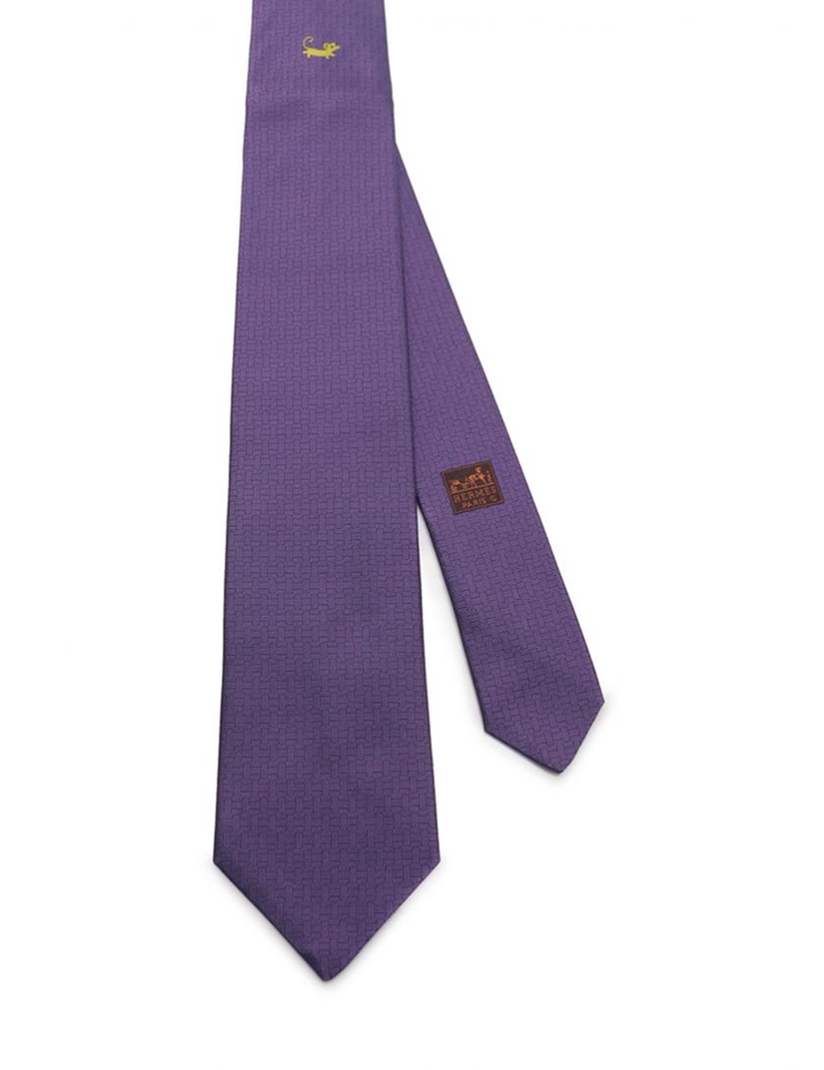 未使用級 H織りタイ ファソネH柄 エルメス HERMES ネクタイ パープル