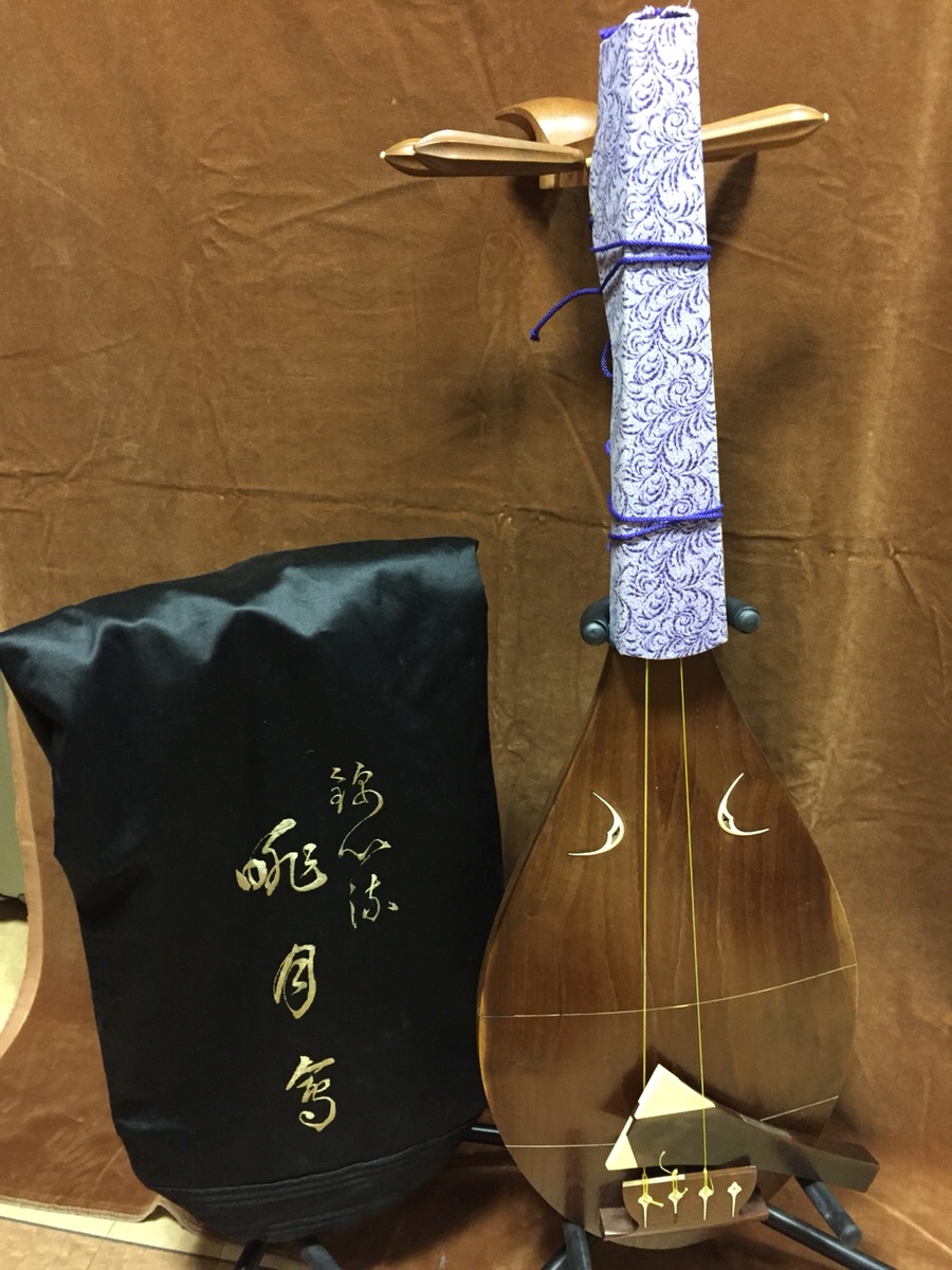 □ll日本伝統ll□ 四弦四柱 四弦琵琶 ビワ/びわ 全長約94cm ◇象牙細工