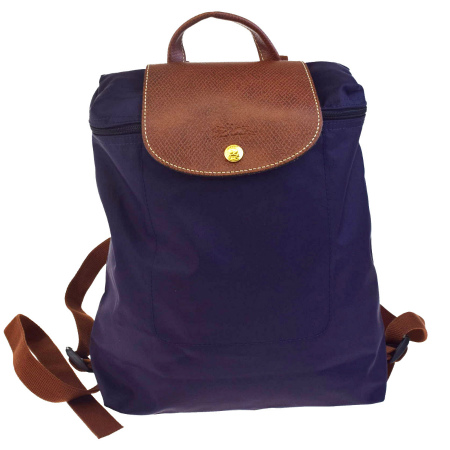 Longchamp ナイロン レザー バックパック　パープル 中古】 美品 ロンシャン LONGCHAMP リュックサック バッグ パープル