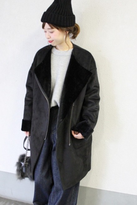 ジャーナルスタンダード フェイクムートンノーカラーコート 黒 