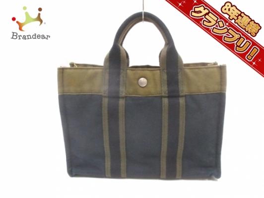 エルメス HERMES バッグ トートバッグ キャンバス ネイビー×カーキ