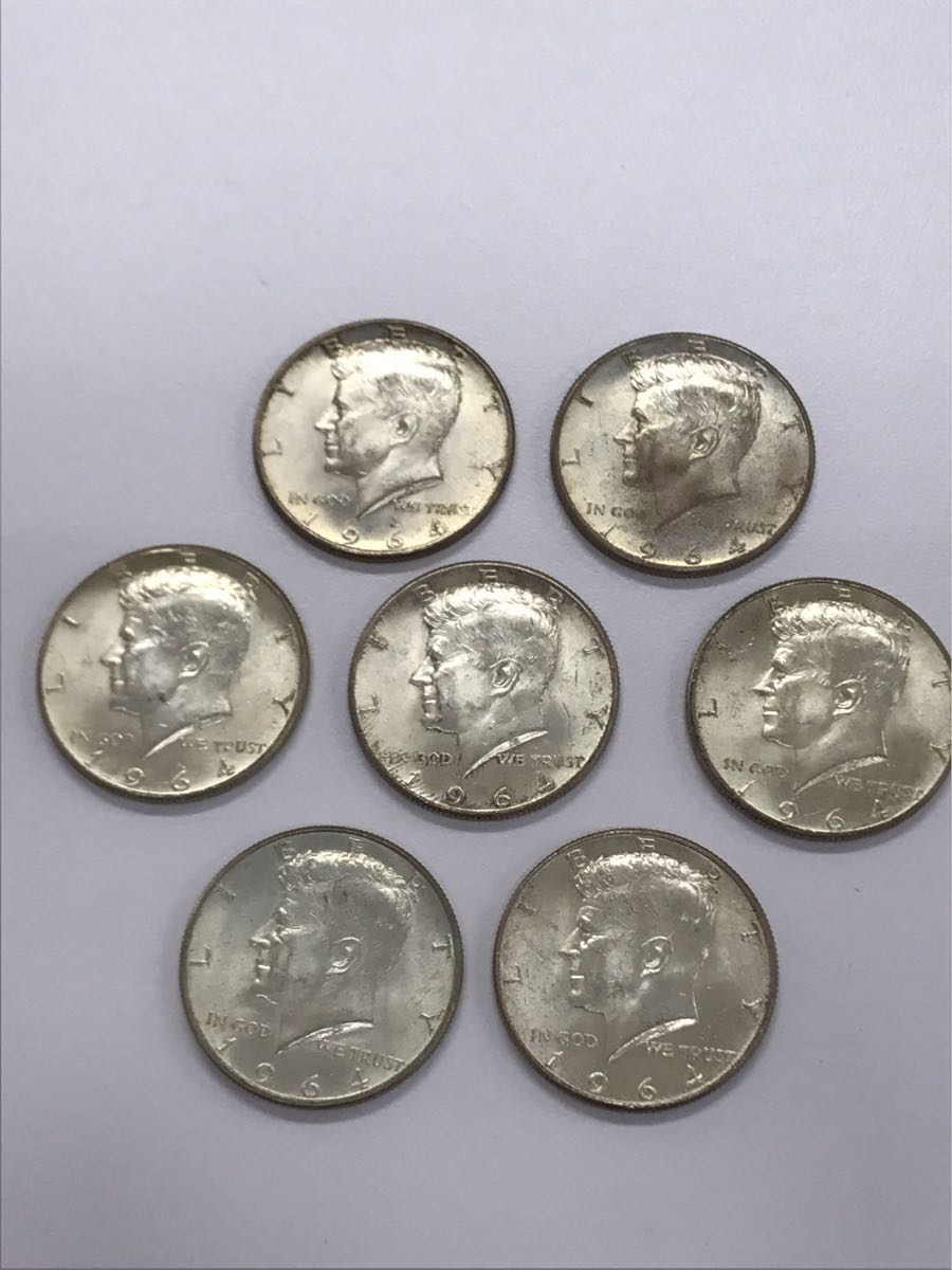 ケネディハーフダラー 1964年アメリカ合衆国セット ケネディ ハーフダラー アメリカ銀貨 1964年 7枚セット☆1円スタート