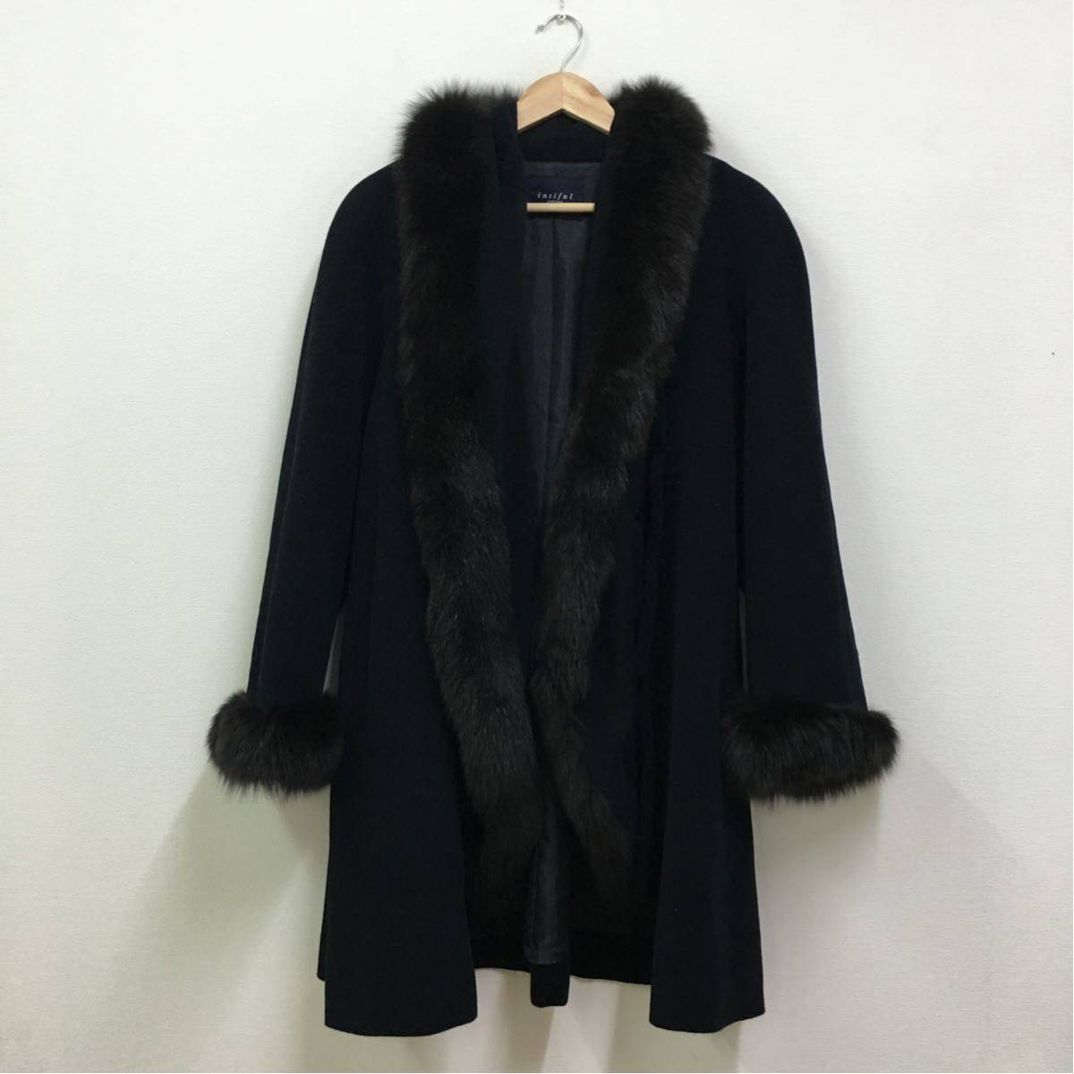 ☆ intiful suzuya 取扱 高級 毛皮 FOX フォックス ファー アンゴラ 100% ファー襟 ファー袖 羽織 ウール コート 9 黒 こげ茶 レディース