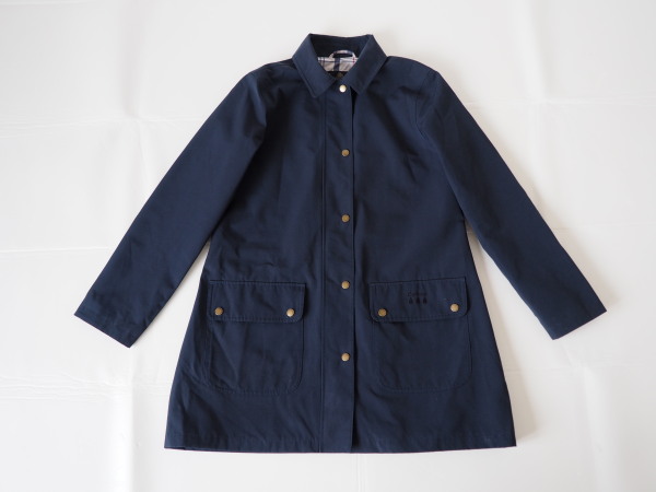 M◎コート★美品「Barbour/バブアー」ステンカラーコート/防水加工/ネイビー、ビームス/女性用/マッキントッシュ 好きにも