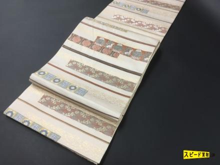 お得，限定セール スピ買 着物 1円 名品 袋帯 クリーム 短冊 波 七宝 菊紋 横段 引き箔 六通 正絹(仕立て上がり)｜売買されたオークション情報、yahooの商品情報をアーカイブ公開 - オークファン 仕立て上がり