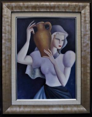 □ 東郷 青児 □ 【壺を持った女】 □ 油彩肉筆画(人物画)｜売買された