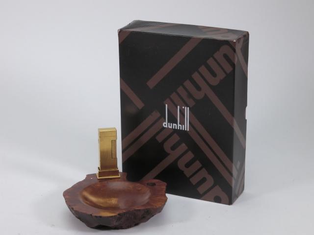 dunhill ダンヒル ライター 灰皿 セット 天然木 ゴールド ガスライター フリント式 ローラー レア ヴィンテージ 1円～165736