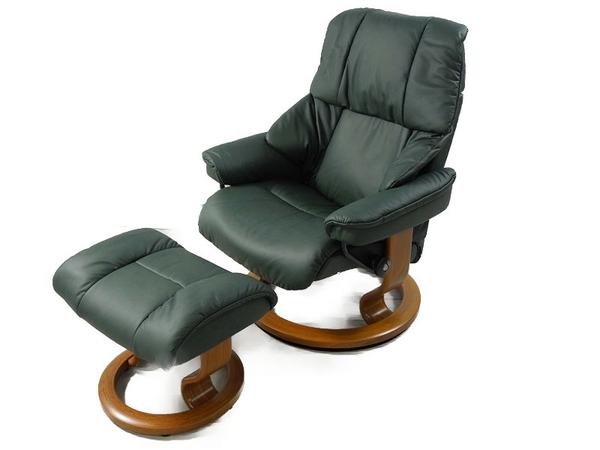 美品 エコーネス ストレスレスチェア レノ M グリーン オットマン