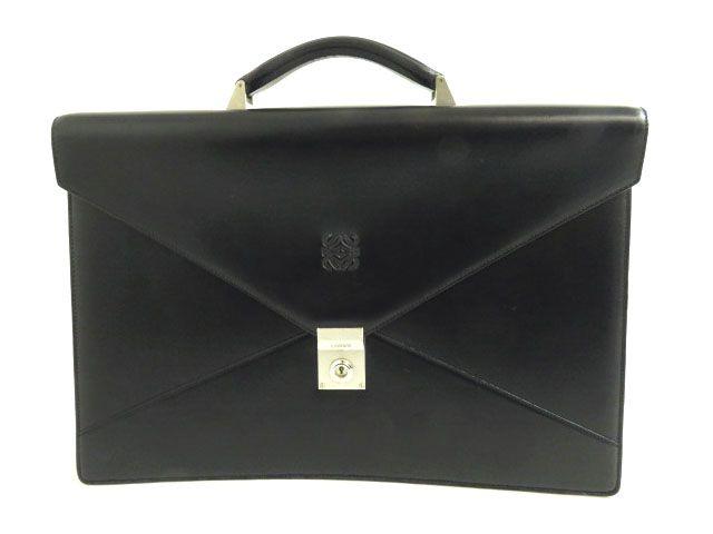良品●ロエベ　LOEWE 　アナグラムロゴ入り　鍵付き　オールレザー　ブリーフケース　ブラック　　フラップタイプ　ビジネスおすすめ◎
