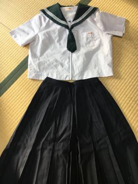 eco 整理品 学生服 夏のセーラー 3本線 深緑 上下セット セーラー175A コス用 クリーニング済み