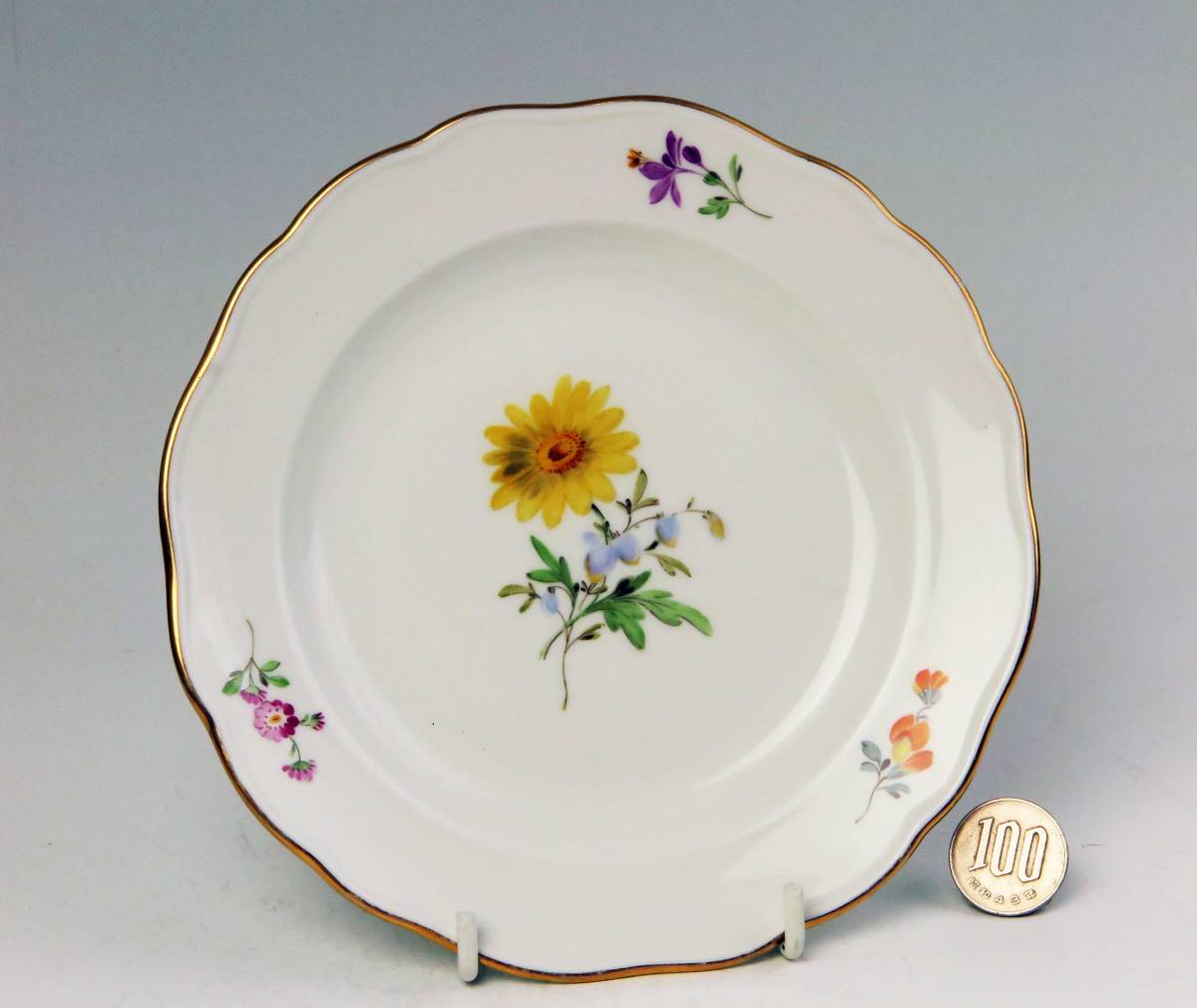 未使用 マイセン 金彩 自然主義 花 蝶 プレート(18cm)1枚②、1級品
