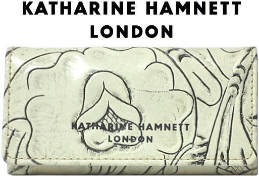 KATHARINE HAMNETT（キャサリン・ハムネット）キーケース【クラフトⅡ】＜箱付＞牛革 アイボリー 白系 ボタニカル 本物保証