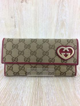 GUCCI◇GGキャンバス/長財布/フラップ ロングウォレット/ハート 