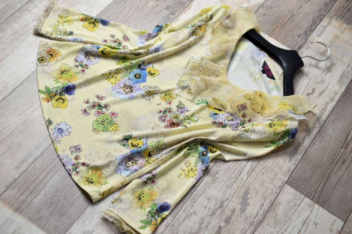 ユキトリイ YUKITORII/シフォンフリル付き 花柄デザインカットソー 40 