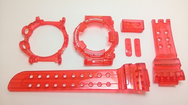 ■Gショック G-SHOCK カスタム用　透明ベルト・ベゼルセット　GWF-1000　赤　フロッグマン対応■送料無料■
