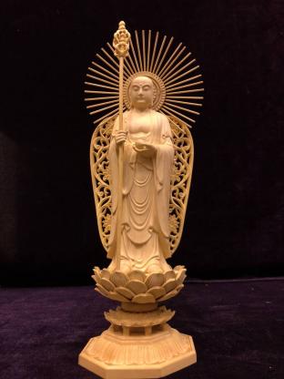 仏像 地蔵菩薩立像 木彫り 木彫仏像 地蔵菩薩 総柘植材 彫刻 仏教彫刻 切