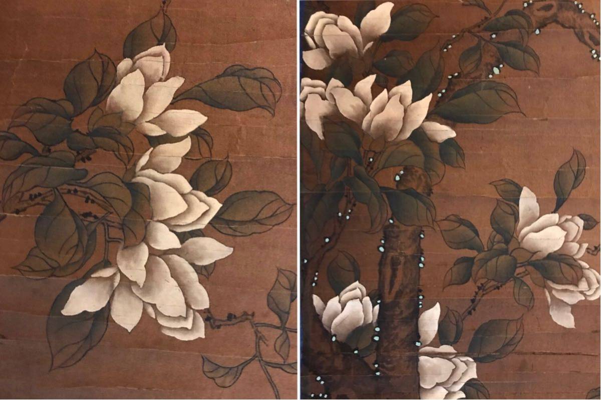 中国美術 掛軸 掛け軸 絹本 肉筆保証 花鳥図 サイズ約102.5cm×51cm
