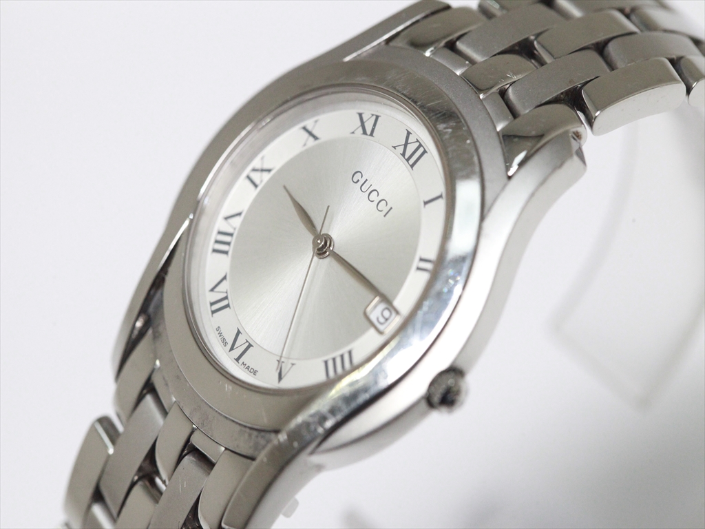 可動品【GUCCI/グッチ】5500M スイス製 デイト ローマ数字 シルバー 
