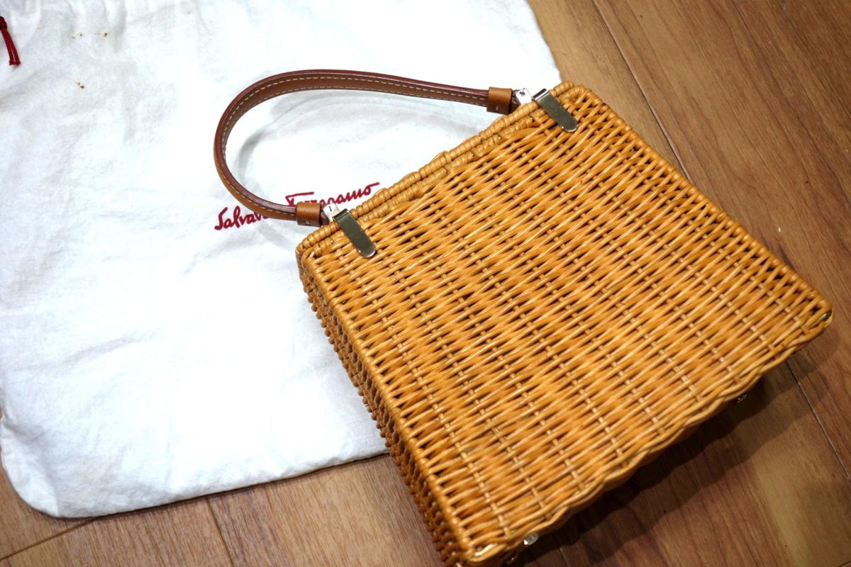 美品 フェラガモ ガンチーニ ケリー型 ハンドバッグ かごバッグ