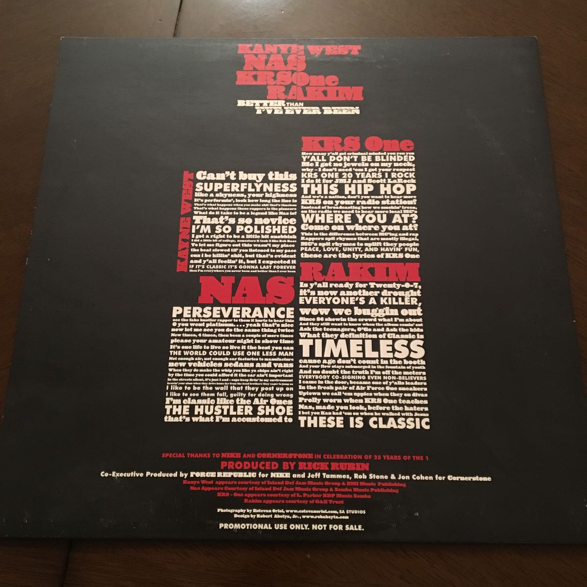 Kanye West / Nas / KRS-One / Rakim Better Than I've Ever Been / Classic NIKE AF-1 25周年記念 レコード 極美品