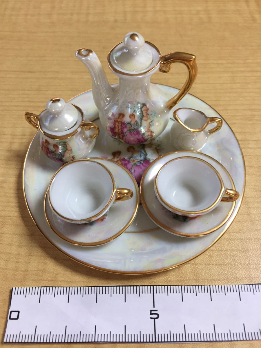 三松貿易 ミニチュア食器 ティーセット 白地金縁 4客 カップ