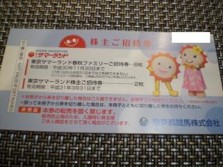 東京都競馬サマーランド株主ご招待券1冊　数量3 ☆東京サマーランド