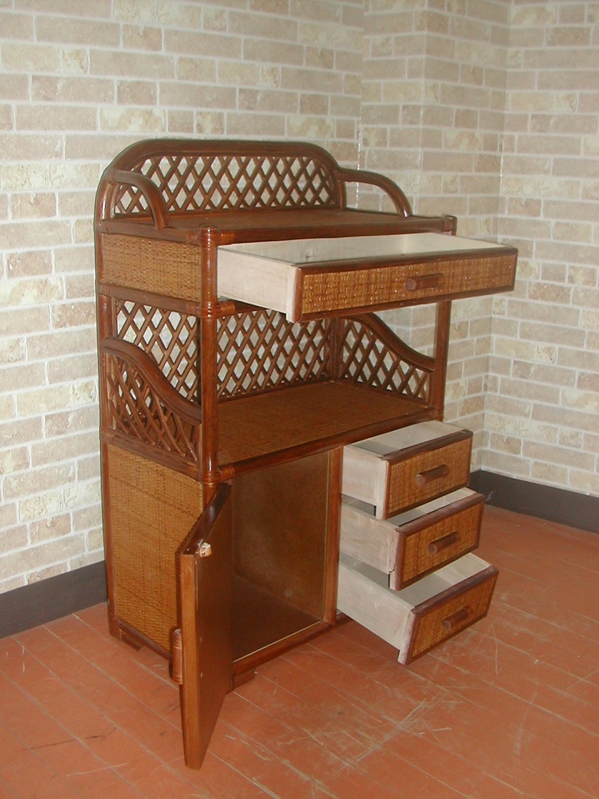 美品 オールドカリモク ラタン 電話台 FAX台 キャビネット オールド