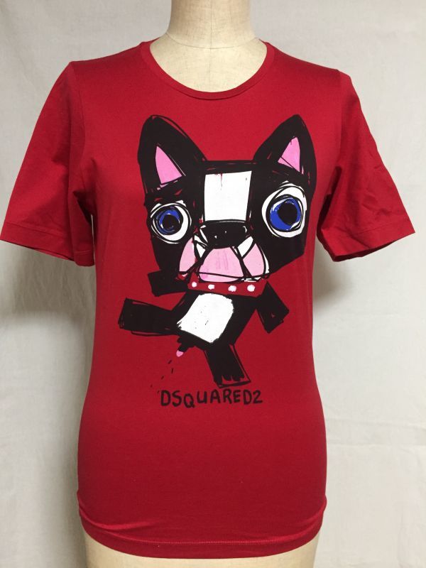 1円～ 売切 DSQUARED2 ディースクエアード プリント柄 Tシャツ レッド S