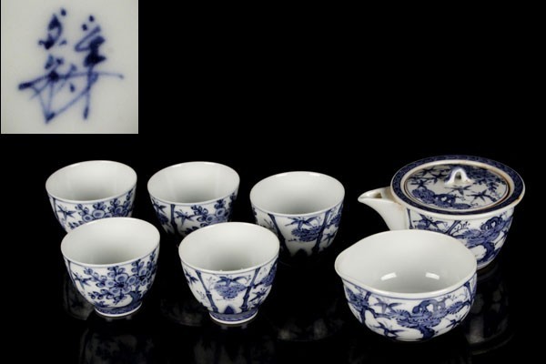 宝瓶 染付 湯冷まし 急須 湯呑 京焼 煎茶道具 煎茶器揃 松竹梅 |