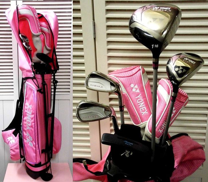 YONEX/ヨネックス☆ジュニア EZONE Jr. ゴルフクラブ(1w/FW/#6/#9)&キャディバッグ+MIZUNO ALL STAR-JR.パター(9321)セット 子供用 中古