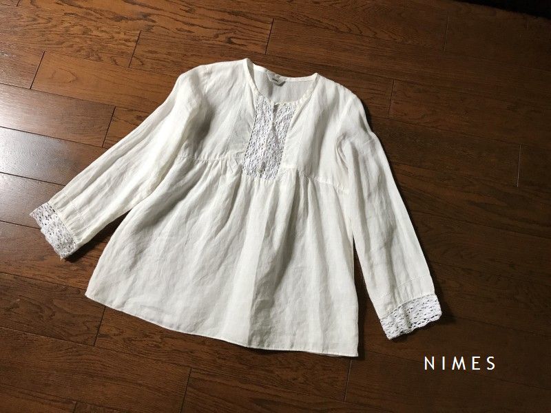 ニーム リネン１００％ レース使い ブラウス プルオーバー チュニック nimes ネストローブ …送料１６４円