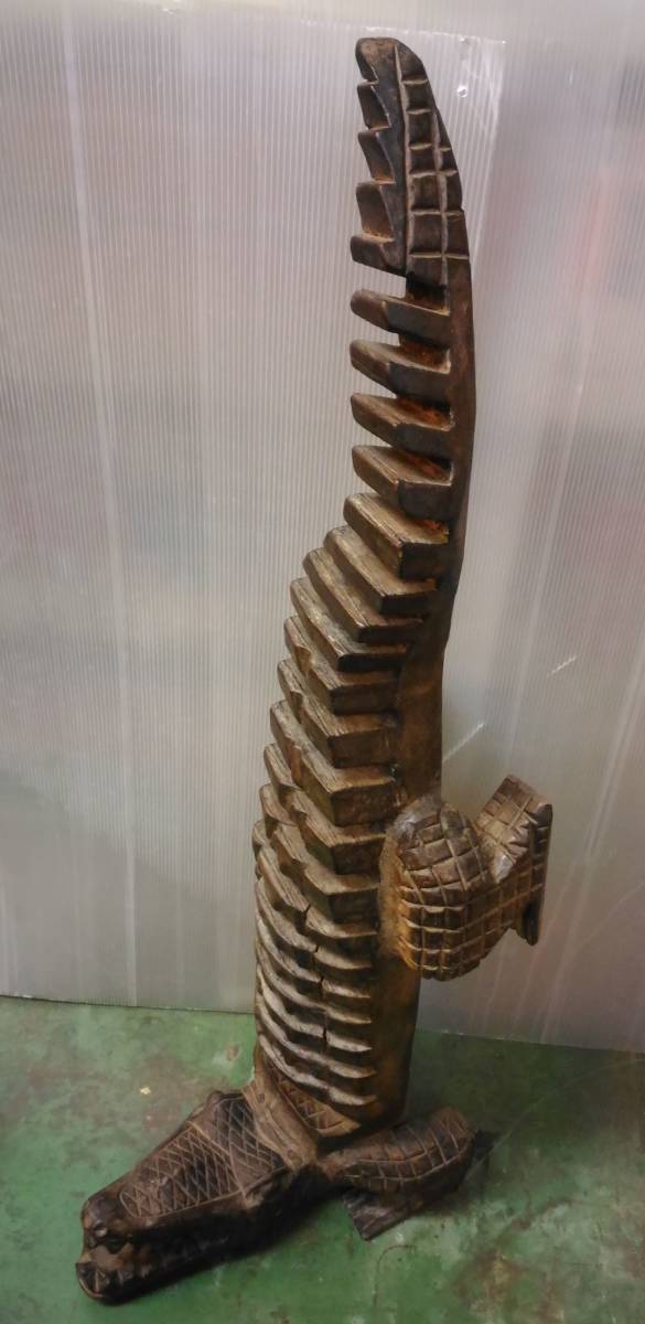 高さ約94cm☆大きな木彫りのワニ 鰐 わにの置物 骨董品