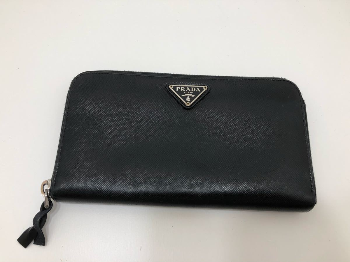 C009 PRADA プラダ ラウンドファスナー 長財布 レザー ブラック 小銭 