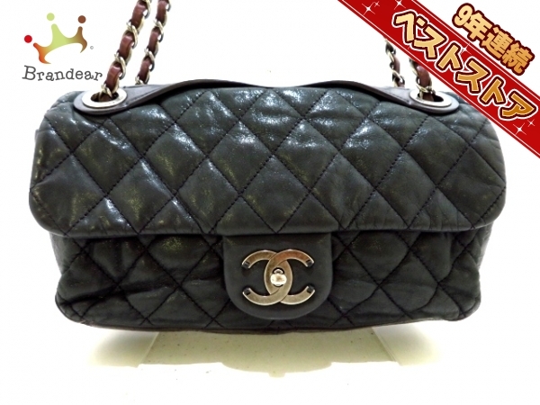 バッグ ショルダーバッグ シャネル CHANEL レザー 黒×ダークブラウン 