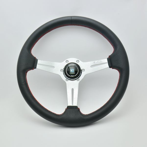 NARDI 350mm レザーステアリング レッドステッチ ホーンボタン付