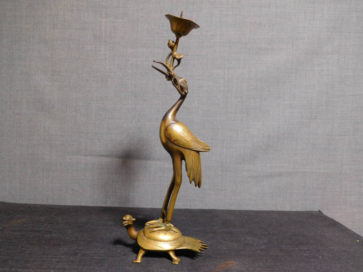 大型 燭台 一対】透彫菊花文 蝋燭立 金属工芸 骨董 仏教美術 置物 和