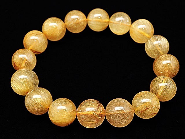 ゴールド タイチン ルチル ブレスレット 7A 12.5mm 金針 極煌13A繁栄を