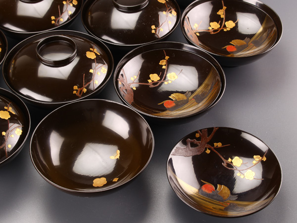 琴》茶懐石道具 花鳥蒔絵吸物椀十客 箱付 ZBX384