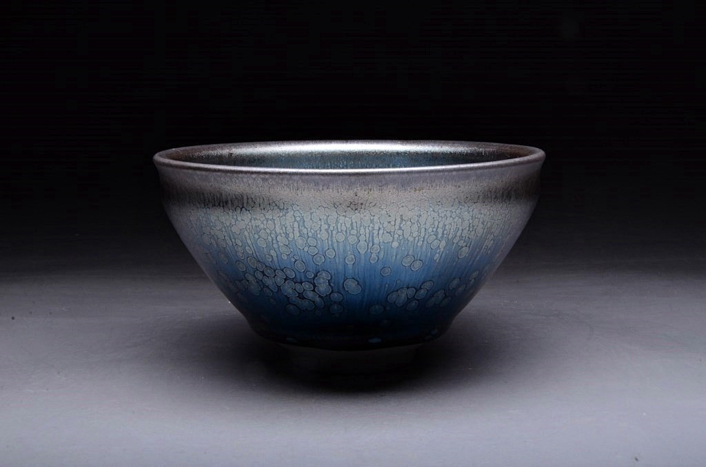 油滴天目茶碗(作家物)茶道具 油滴天目 宋時代 宋代 茶道具 天目茶碗 建窯兔毫窯変天目茶碗⁄中国古玩