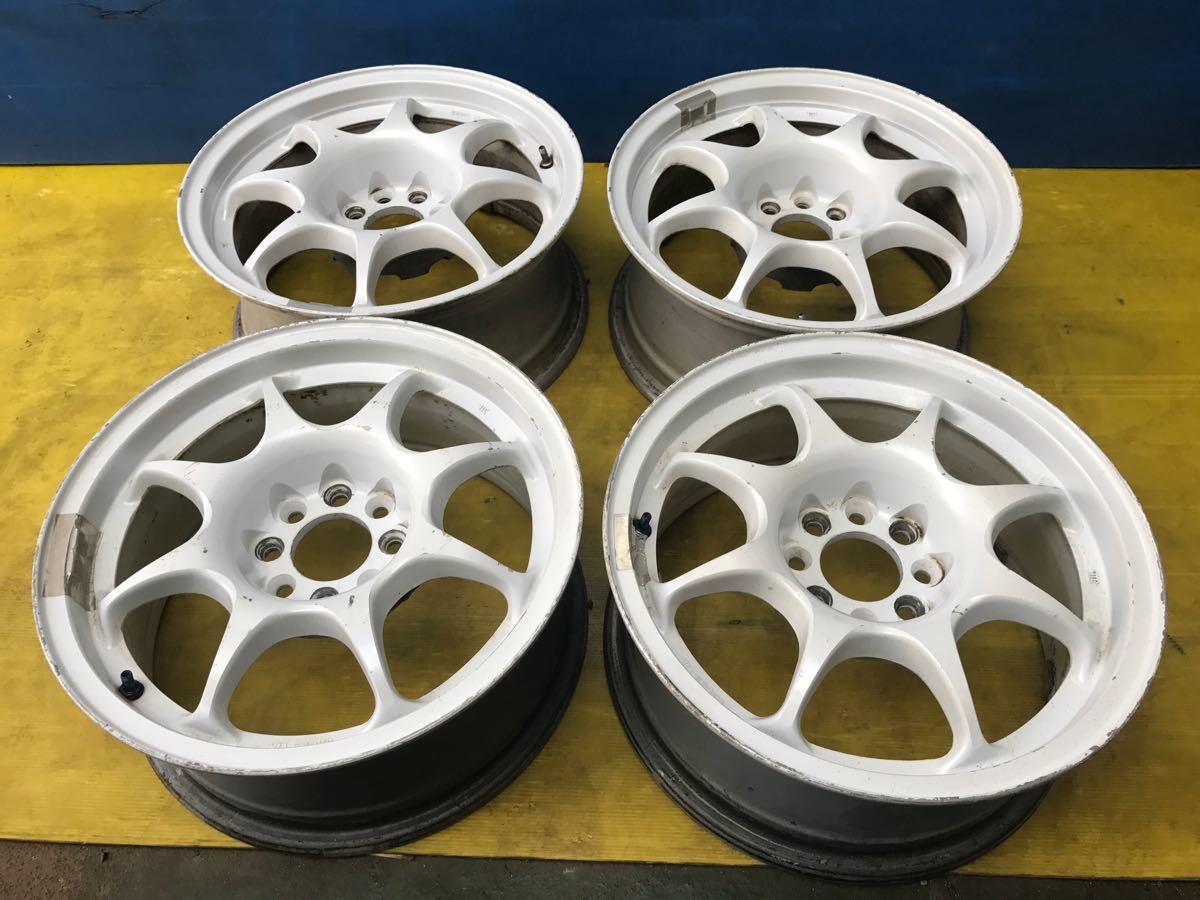 ASAHI TEC ホワイト軽量 15x6.5J ET15 ET25 PCD：100/4H 中古4枚 希少