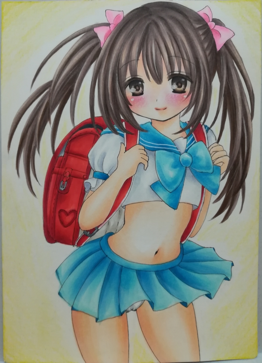 手描きイラスト オリジナル B5サイズ 制服の女の子 ランドセル