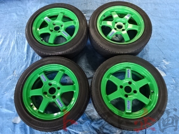 3881419 希少 レイズ ボルクレーシング TE37 16インチ 7JJ+33 4H PCD114.3 特色 グリーン インテグラ タイプＲ 96SP DB8 トラスト企画