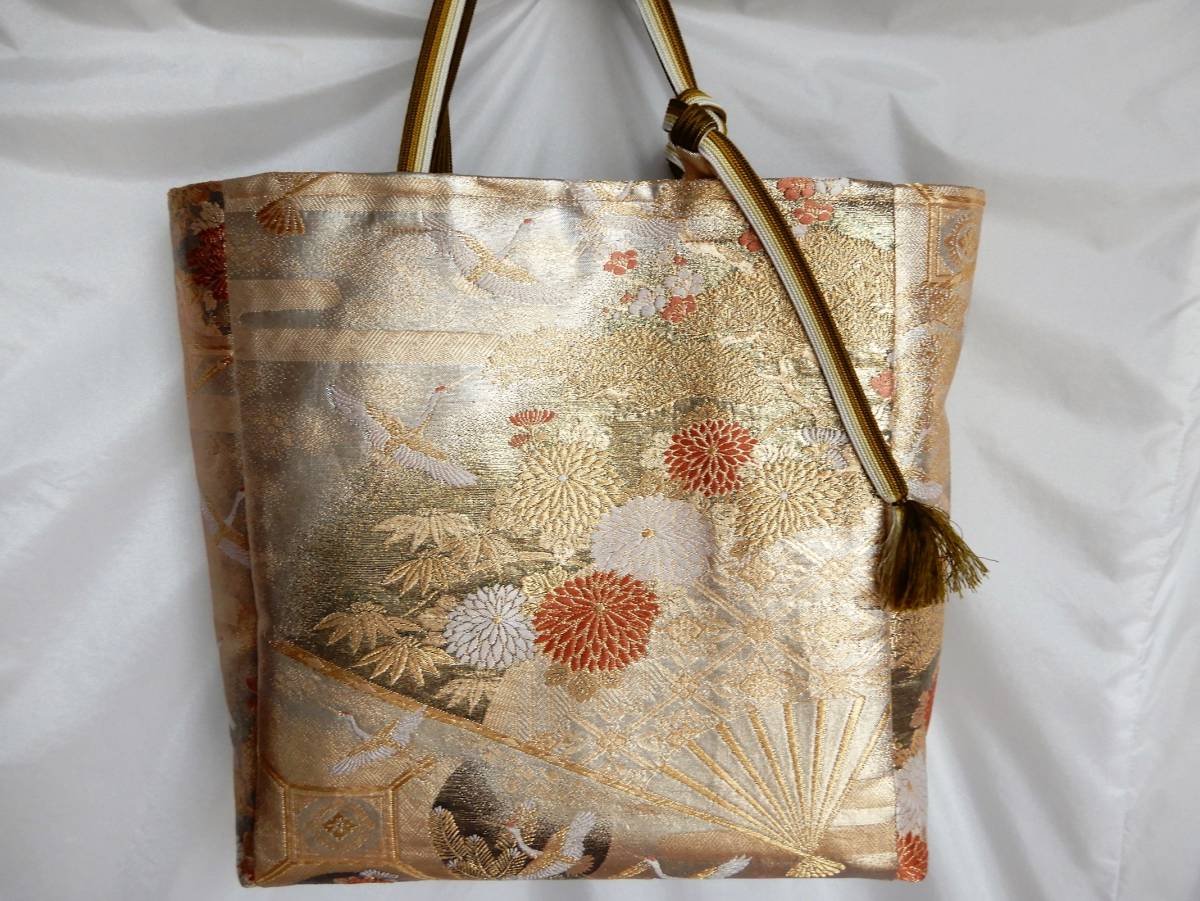 金糸 袋帯 菊 金 金色 美品 フォーマル 正絹 箔 秀品 菊華名物裂