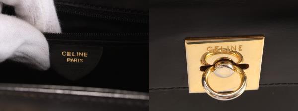 1円 レア ヴィンテージ セリーヌ ボックス カーフ レザー ケリー 型 トップ ハンドル ハンドバッグ 革 レディース ビジネス トート 黒 YT95 セリーヌ CELINE 馬車金具 ◇1 ショルダーバッグ 旧ロゴ